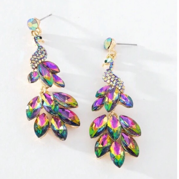 ❤️❤️FREE Peacock Bird Rhinestone Hipster Hippie Art Artsy Drop Glam Hip Earrings - Picture 2 of 3